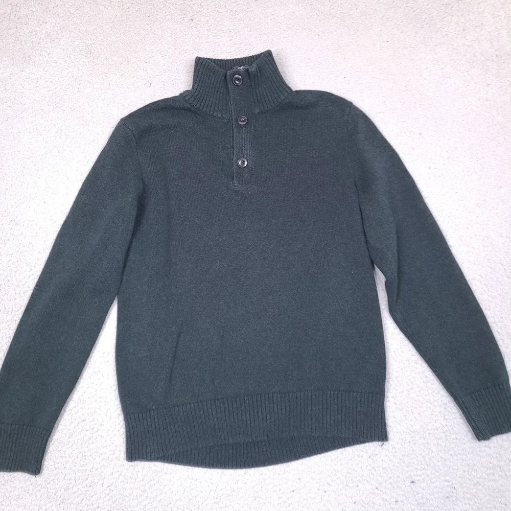 American Eagle Sweater Mens Large Forest Green Athletic Fit Button Zip Mock Neck